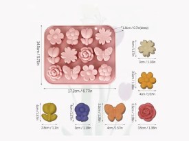 Molde silicona 10 flores y 2 mariposas 